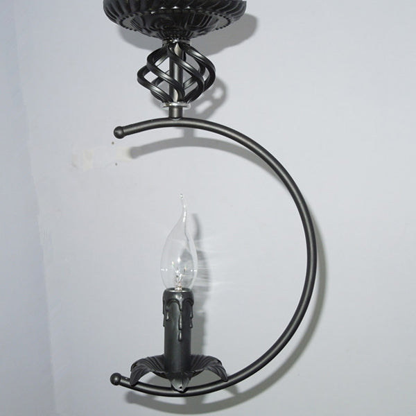 Lampada da soffitto a semi-incasso in metallo con candela senza fiamma Lampada da soffitto vintage a 1 lampadina per camera da letto con forma circolare in nero