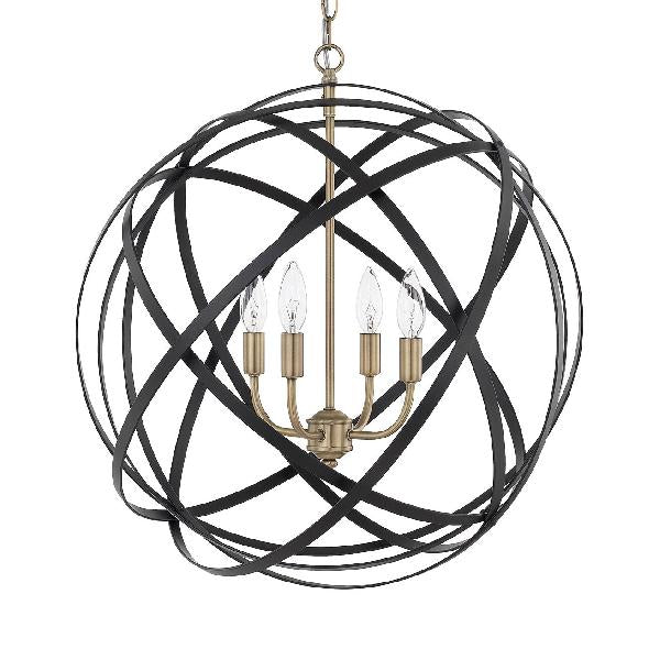 Vintage Stylish Spherical Cage Chandelier Lamp 4 Lights Metallic Hanging Light in Black Finish for Farmhouse