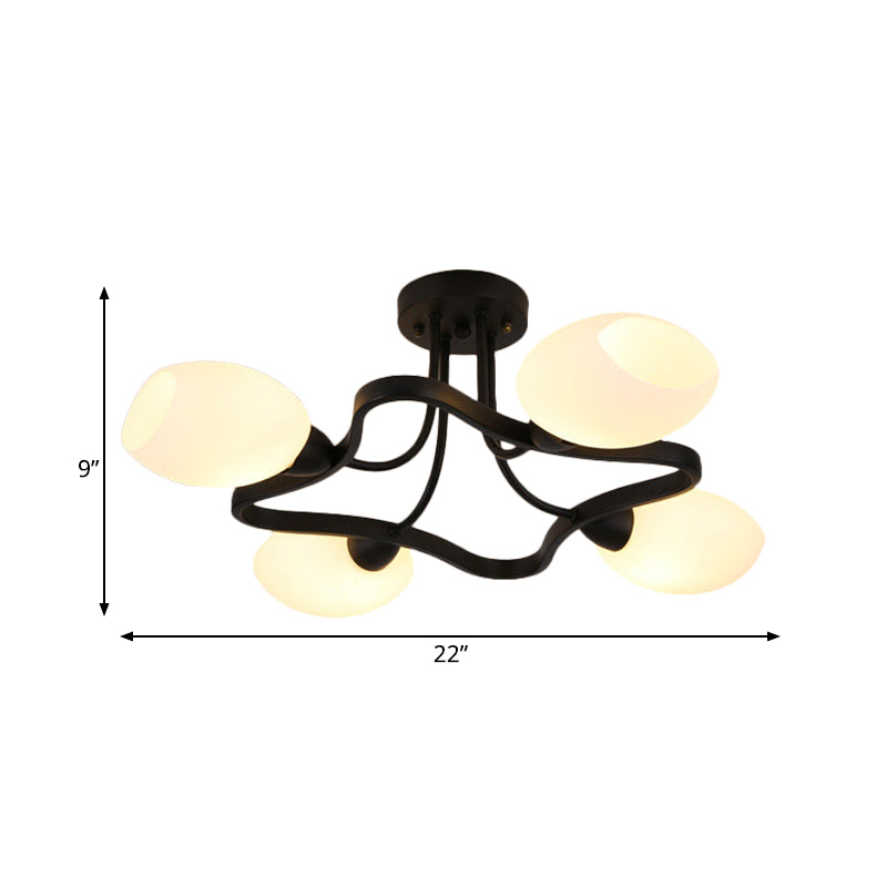 Lustre semi-encastré à 4/6 lumières en forme de fleur, rustique, boule d'opale noire, montage au plafond en verre
