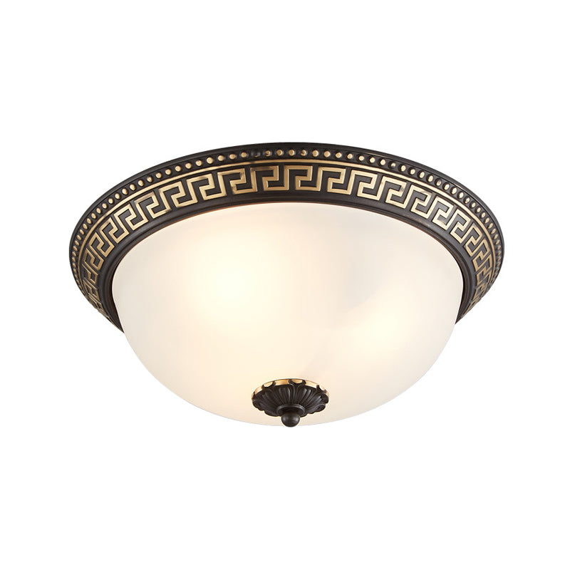Traditional Taper Flush Mount Lamp 2/3/4-Head Opaline Glass Ceiling Fixture in Black and Gold for Corridor, 12"/14"/18.5" W