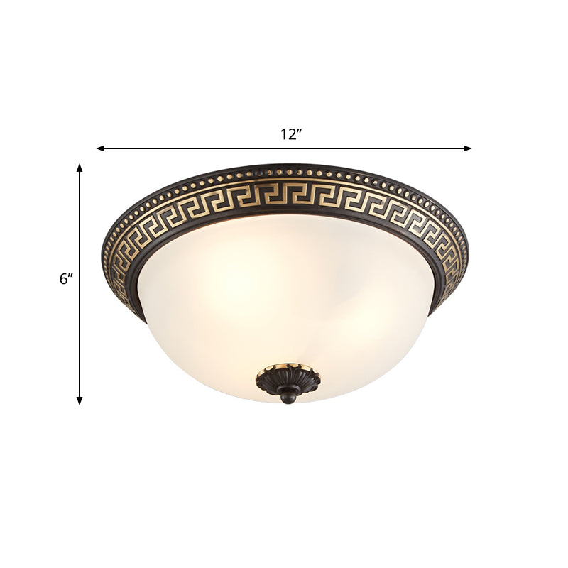 Traditional Taper Flush Mount Lamp 2/3/4-Head Opaline Glass Ceiling Fixture in Black and Gold for Corridor, 12"/14"/18.5" W