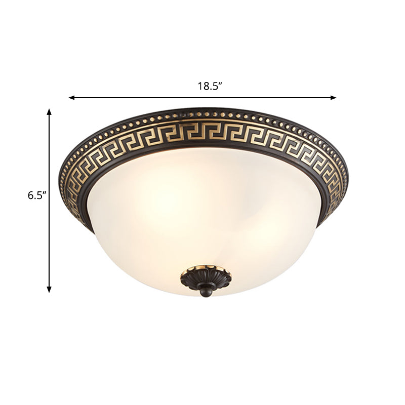 Traditional Taper Flush Mount Lamp 2/3/4-Head Opaline Glass Ceiling Fixture in Black and Gold for Corridor, 12"/14"/18.5" W