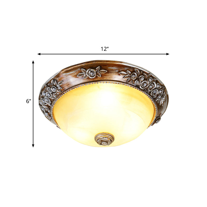 Minimalism Semi-Globe Flush Mount Lamp 12"/16"/19.5" W 2/3 Bulbs Resin Ceiling Fixture in Sepia for Balcony