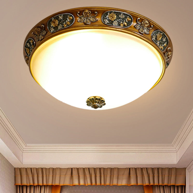 3-Head Bowl Flush Mount Lighting Traditional Wood Resin Ceiling Light for Hallway, 12"/15"/19" Wide