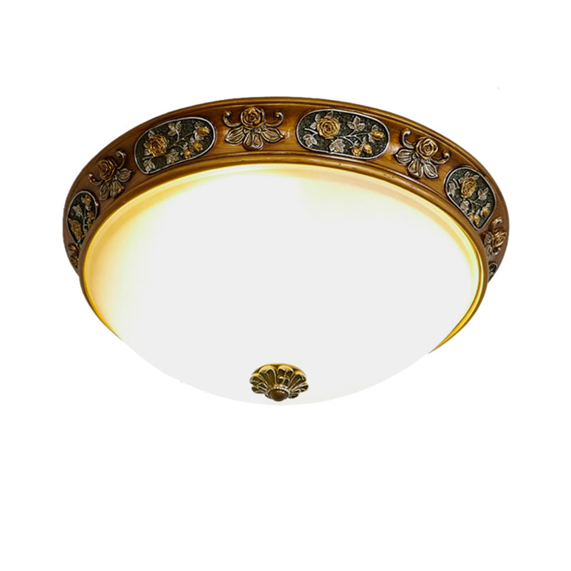 3-Head Bowl Flush Mount Lighting Traditional Wood Resin Ceiling Light for Hallway, 12"/15"/19" Wide