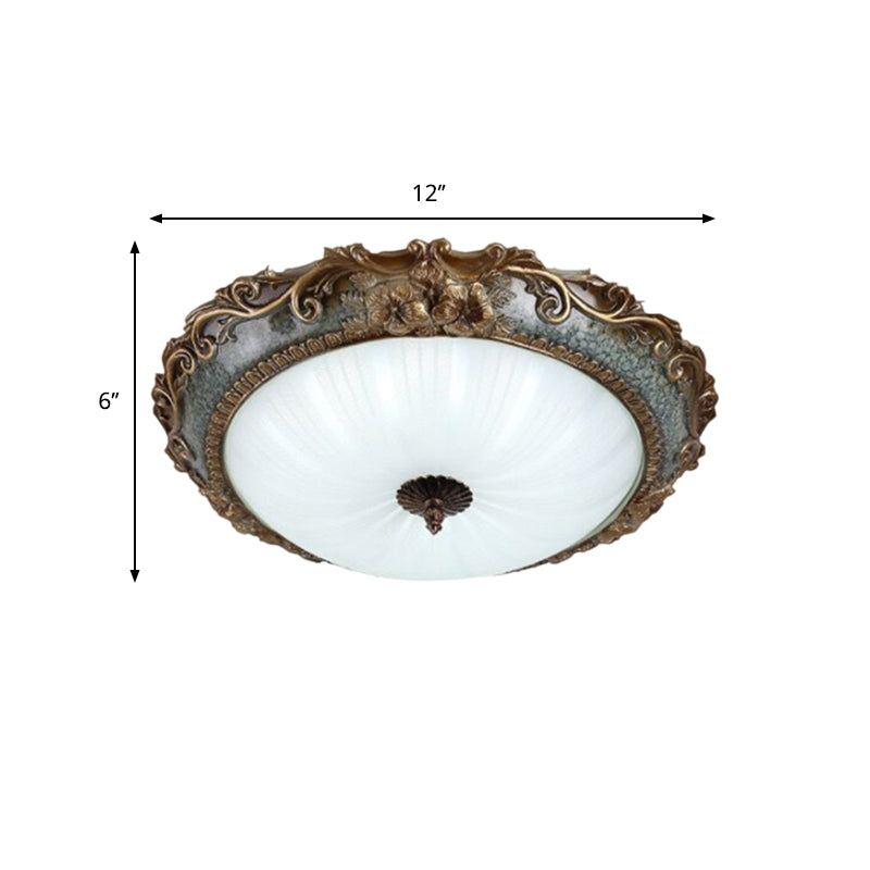 Resin Brass Flush Mount Lighting Round Shape 12"/16"/19.5" W 2/3-Light Rustic Ceiling Lamp with Floral Pedestal