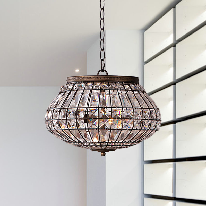 2-Head Altar-Shape Chandelier Light Fixture Farmhouse Bronze Finish Crystal Bead Hanging Pendant