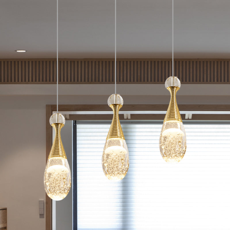 Modernistischer Tränen aus dem Multi-Licht-Anhänger klarer Kristallglas 3-Kugel-Esszimmer Deckenhänge in Chrom