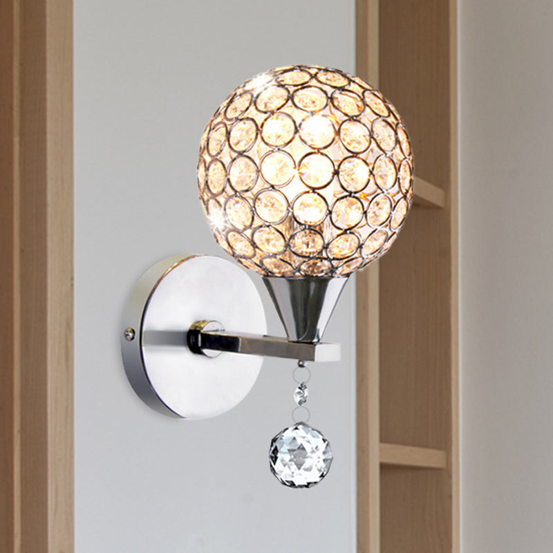 Globe Bedroom Wall Mount Éclairage Crystal Crusted 1 TEIL LEUR MUR MODERNE MODERNE EN CHROME