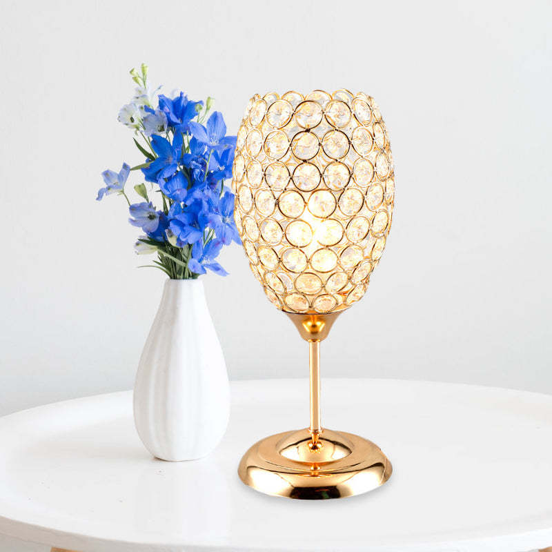Lampada da comodino modernista a forma di tazza con lampada da comodino a 1 luce incrostata di cristalli in oro