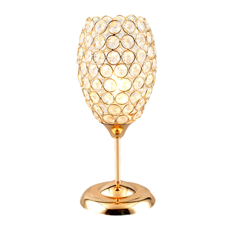 Lampada da comodino modernista a forma di tazza con lampada da comodino a 1 luce incrostata di cristalli in oro