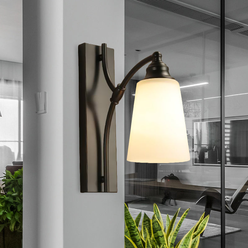 Classic Conical Mur Wall Light Single Head Grosted Glass Sconce Lighting Fixture in Black