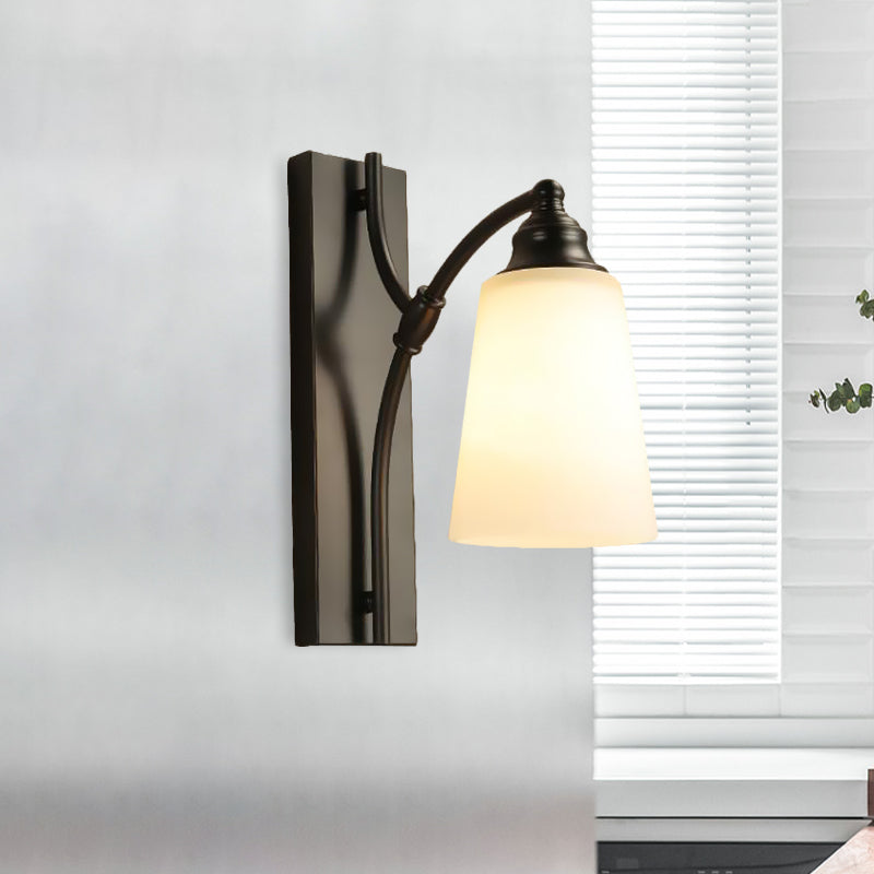Luz de pared cónica clásica Cabeza individual Cabeza esbelta de vidrio esmerilado de vidrio de vidrio en negro