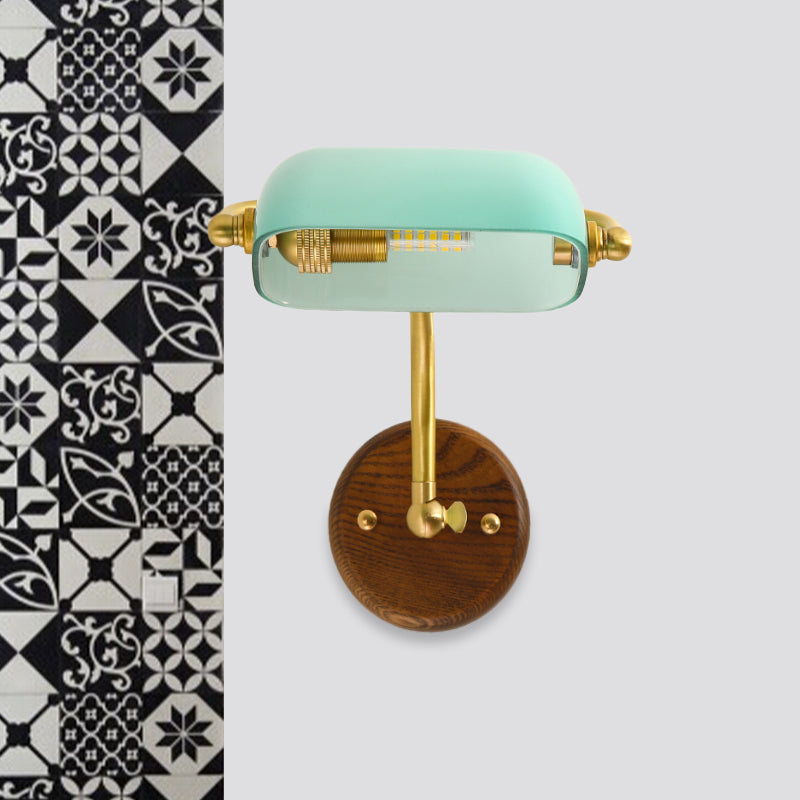 Glossy Glass Rectangle Wall Lighting Fixture Vintage Single Bulb Living Room Sconce Lamp in Green/Light Green