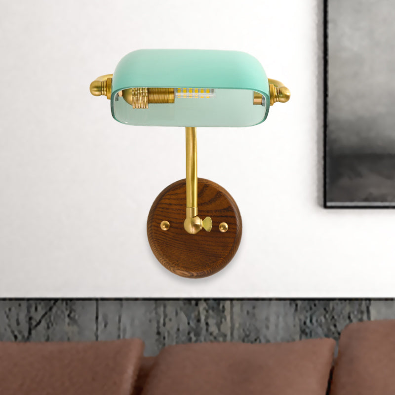 Glossy Glass Rectangle Wall Lighting Fixture Vintage Single Bulb Living Room Sconce Lamp in Green/Light Green
