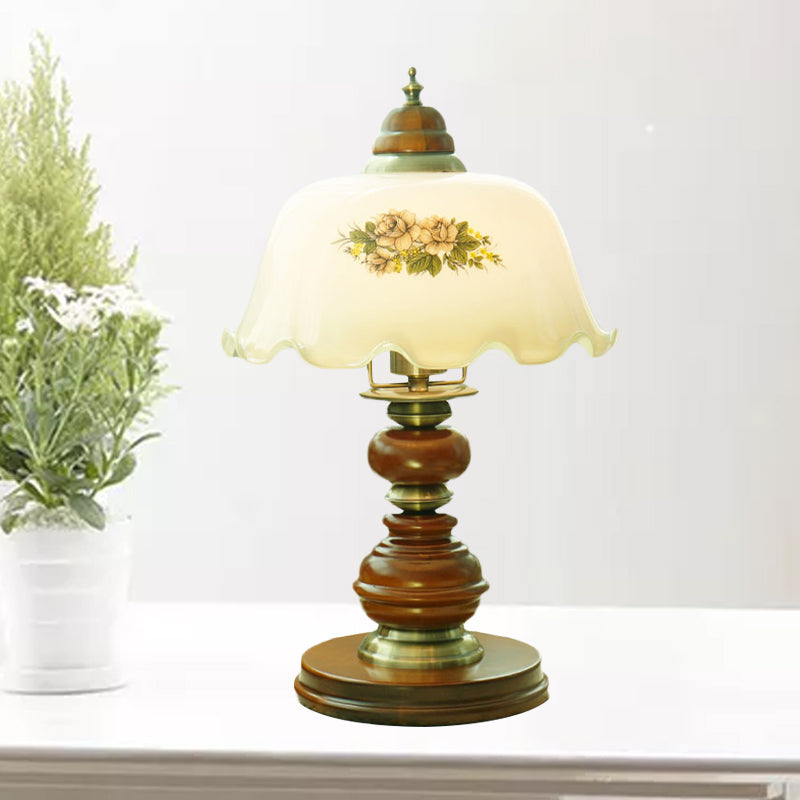 Opal Glass Brown Smasled Table Lighting Dome Dome 1-Bulb Classic Liking Light With Baluster Design
