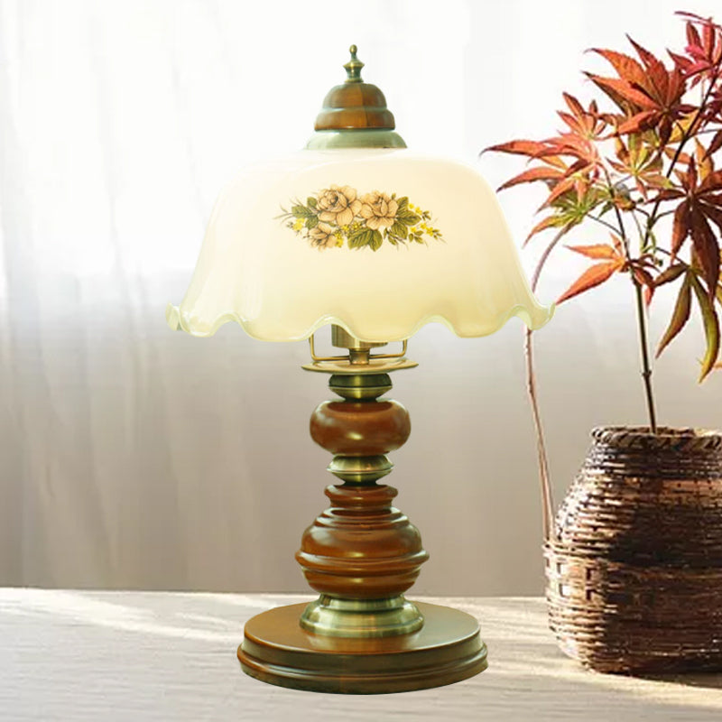 Opal Glass Brown Smasled Table Lighting Dome Dome 1-Bulb Classic Liking Light With Baluster Design