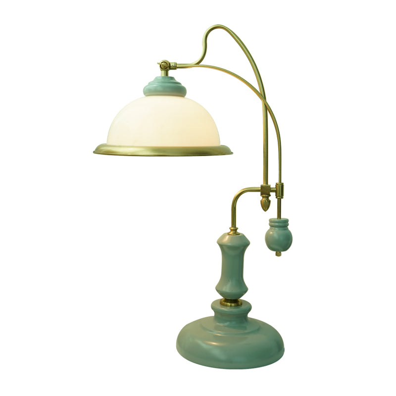 Lampada da lettura vintage a forma di ciotola Illuminazione da comodino in vetro smerigliato a 1 luce con braccio curvo in blu