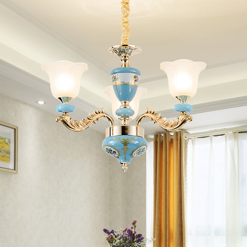 Lustre en verre opaline de 3/6.