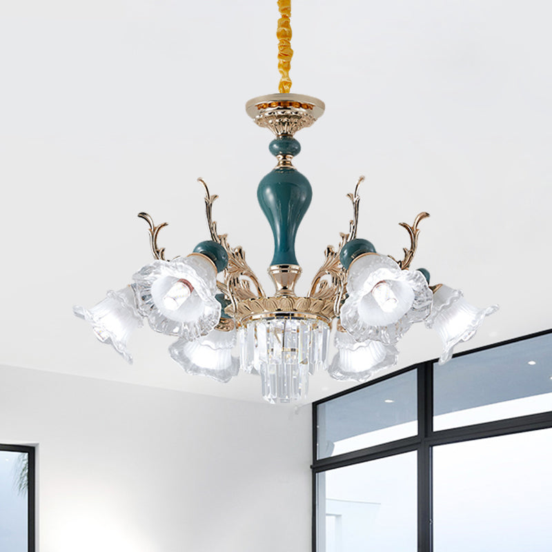 Bloom Opal-White Glass Down Hanging Chandelier Classic 6 Heads Living Room Hanglamp plafondlicht in groen