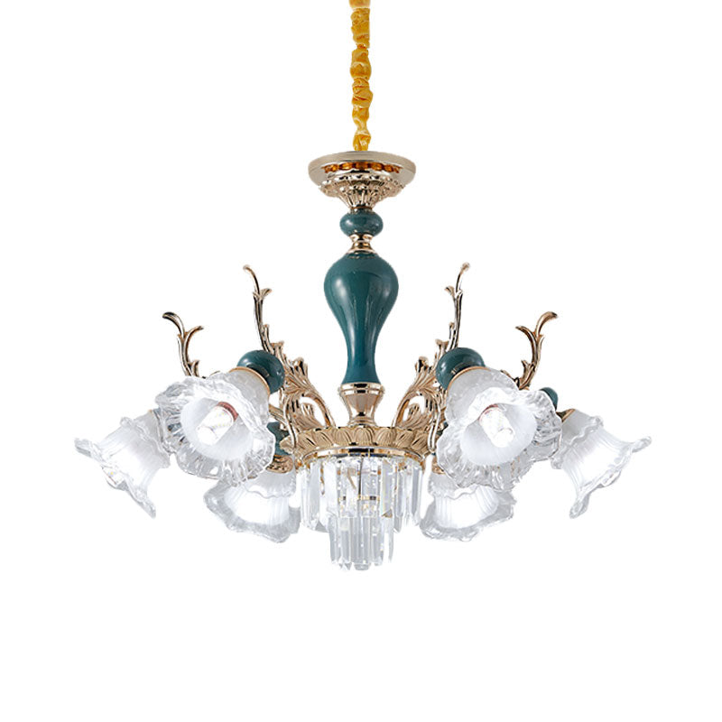 Bloom Opal-White Glass Down Hanging Chandelier Classic 6 Heads Living Room Pendant Ceiling Light in Green