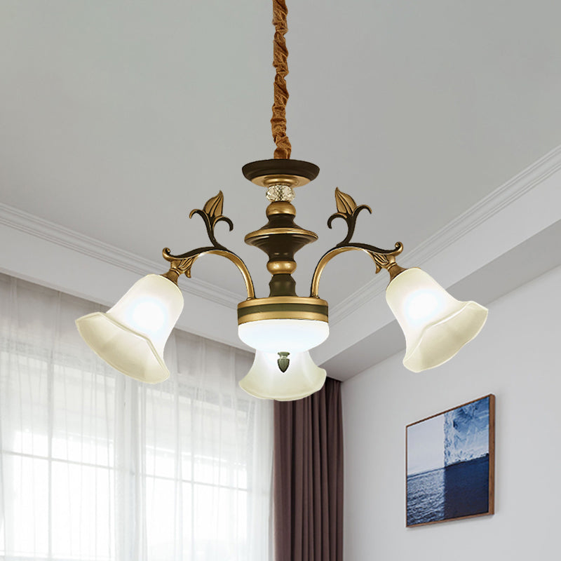 Black-gouden bloemachtige suspensieverlichting traditionele melkachtig glas 3/6/8 koppen eetkamer naar beneden hangende kroonluchter