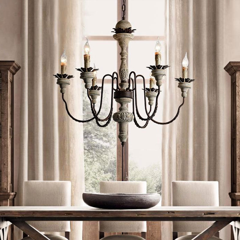 Candelabra Wood hangend licht met gouzeneck arm minimalisme 6-bulb restaurant kroonluchter verlichting in beige