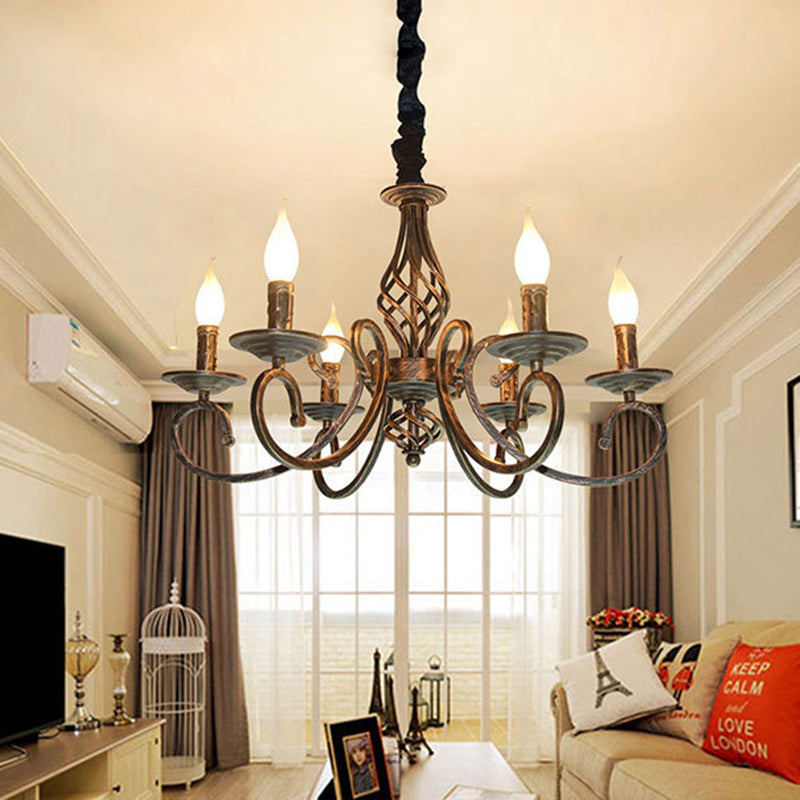 Bronze 6 lumières suspendues candélabre métal classique Chandelier suspendu pour salle à manger