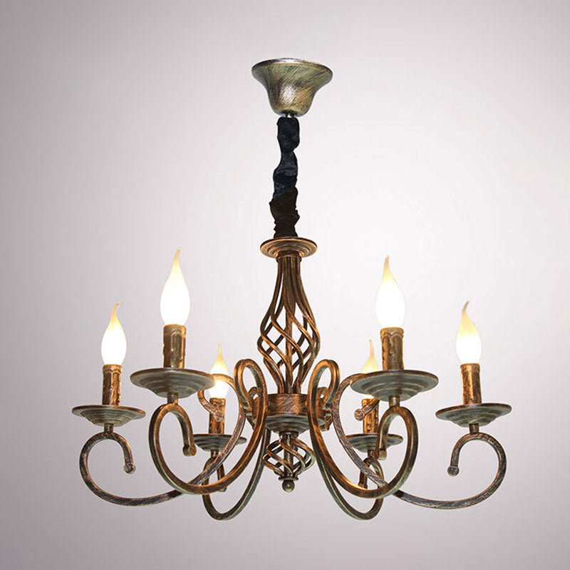 Bronze 6 lumières suspendues candélabre métal classique Chandelier suspendu pour salle à manger