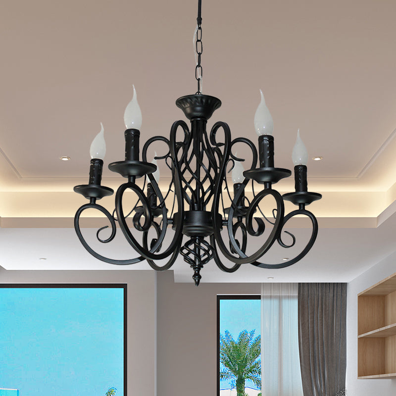 6/8-Bulb-Deckenkrautmundminimalismus-Kerzenstil Metallic Hanging Light Kit mit Wirbelarm in Schwarz