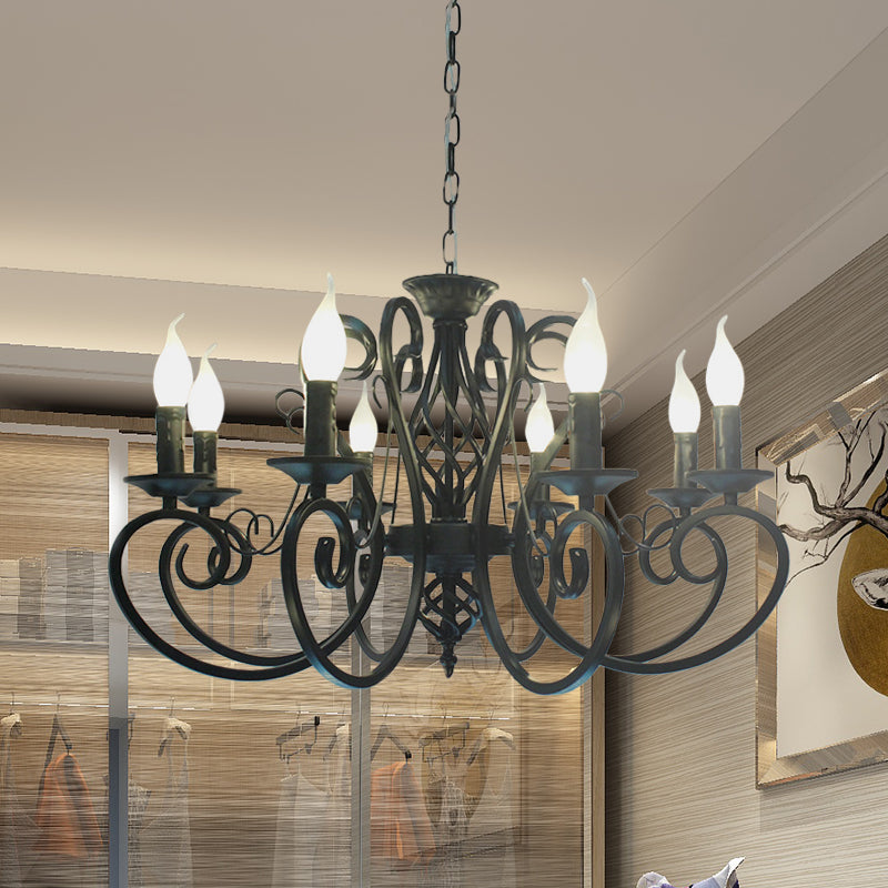 6/8-Bulb-Deckenkrautmundminimalismus-Kerzenstil Metallic Hanging Light Kit mit Wirbelarm in Schwarz