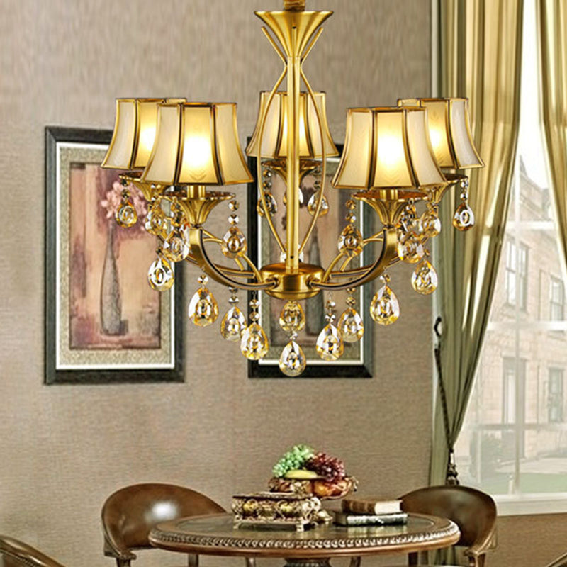 Brass 5 Lights Hanging Pendant Light European Crystal Orbs Empire Shade Ceiling Chandelier