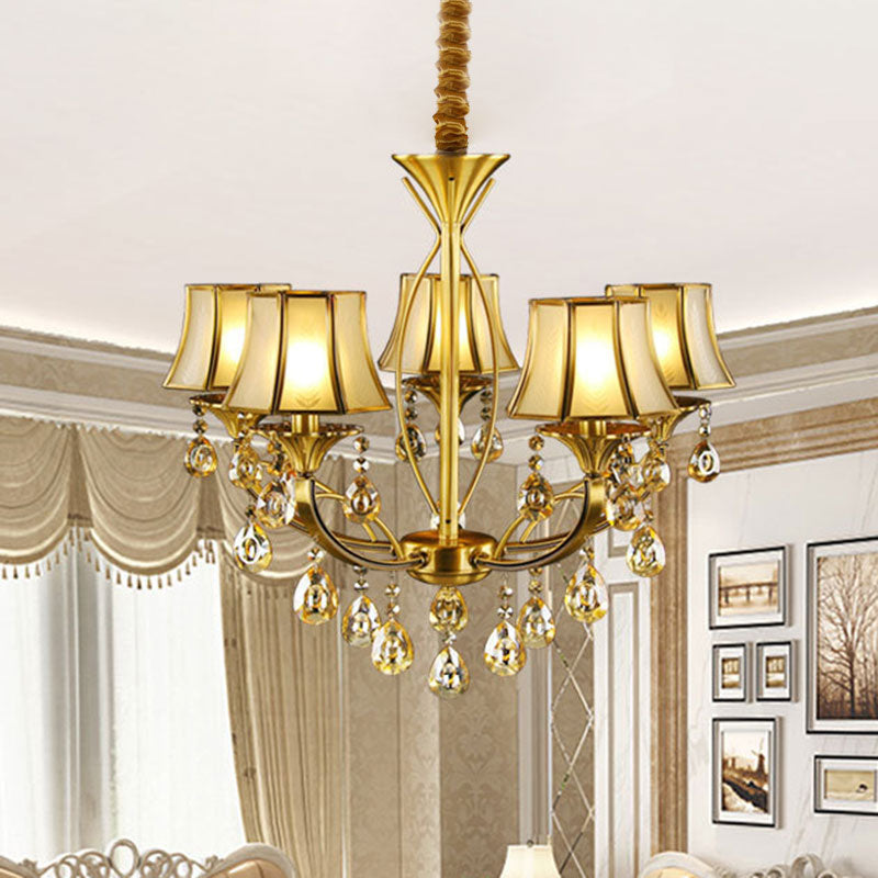 Brass 5 Lights Hanging Pendant Light European Crystal Orbs Empire Shade Ceiling Chandelier