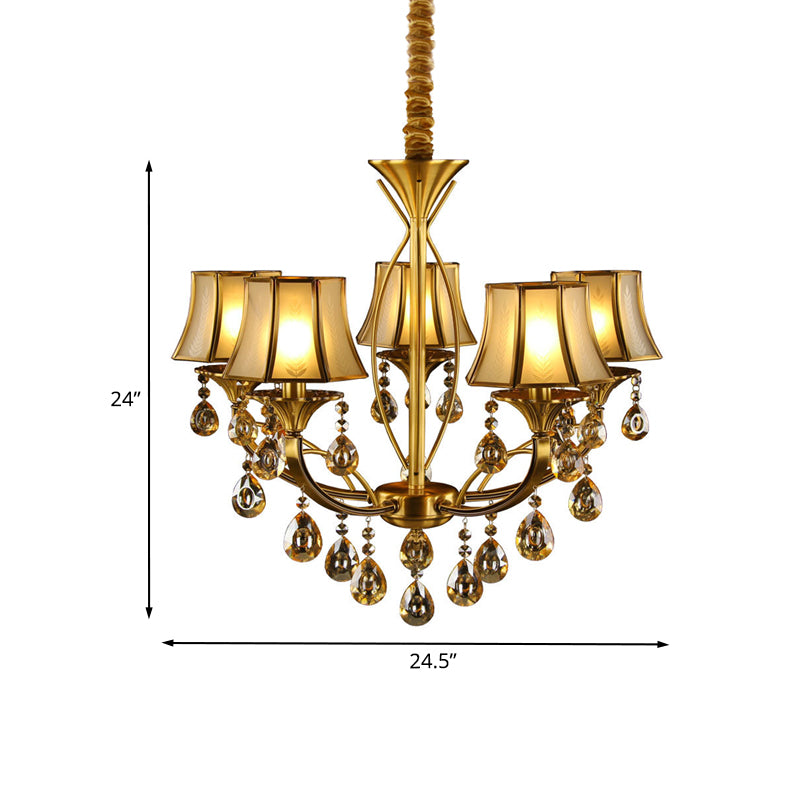 Brass 5 Lights Hanging Pendant Light European Crystal Orbs Empire Shade Ceiling Chandelier