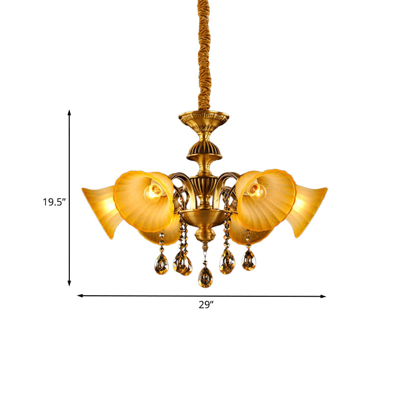 Brass 6 lumières lampe de suspension Classic Draping Crystal Ball Bell Shade Chandelier Lighting Fixture