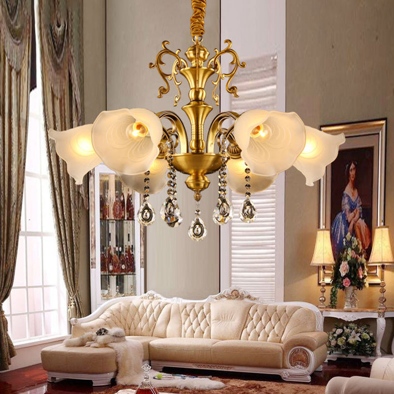 Vintage Floral Techo Costeo de techo CRISTAL CRISTAL ORBES 6 CABEZAS CHANDELIER CHANDELIER EN LA