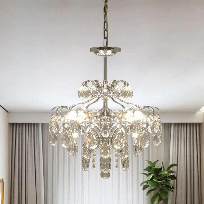 6 koppen plafondophanging lamp Minimalistisch taps toelopende prismatische optische kristal hanger kroonluchter in chroom