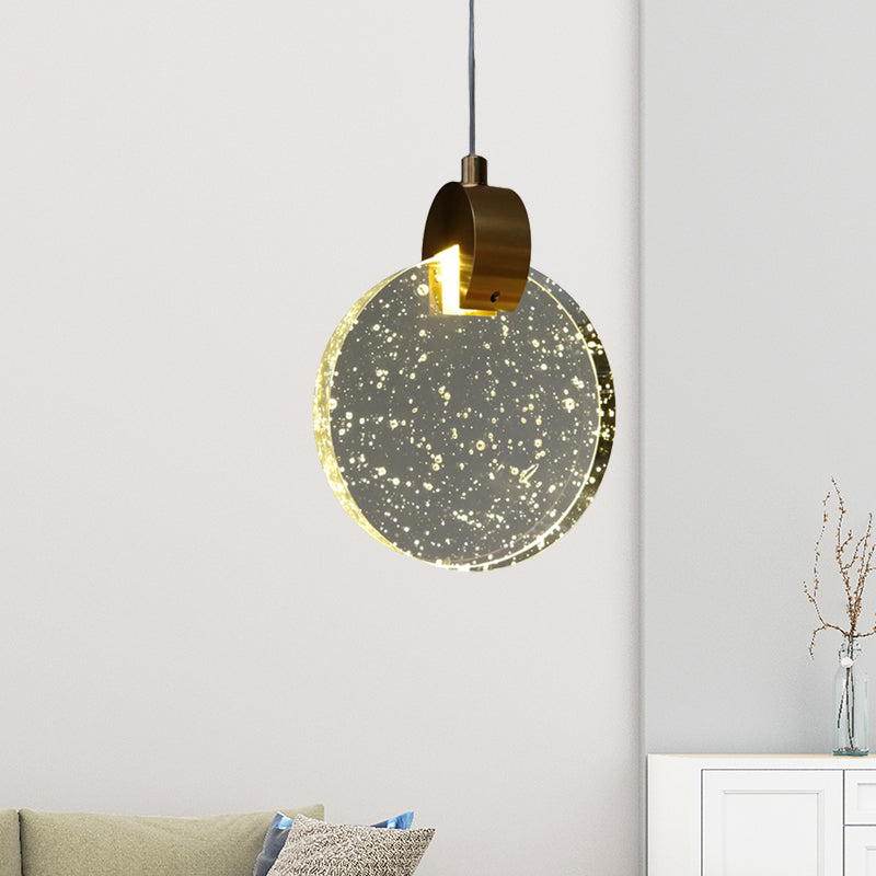 Clear Crystal Glass Gold Ceiling Light Round Panel LED Minimalist Suspended Lighting Fixture