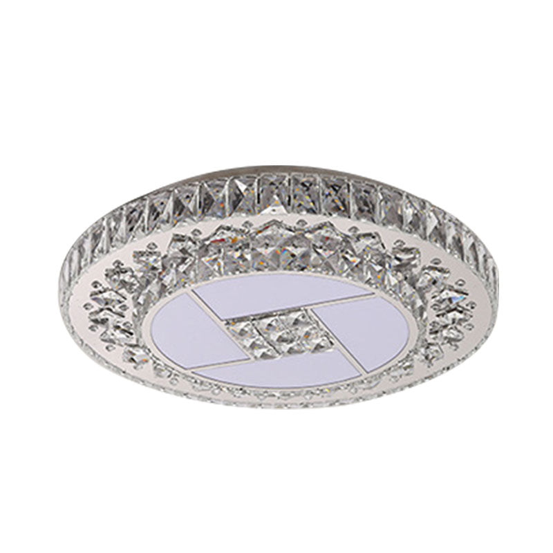 Stainless Steel LED Ceiling Light Minimalist Beveled Crystal Rounded Suspension Pendant Light