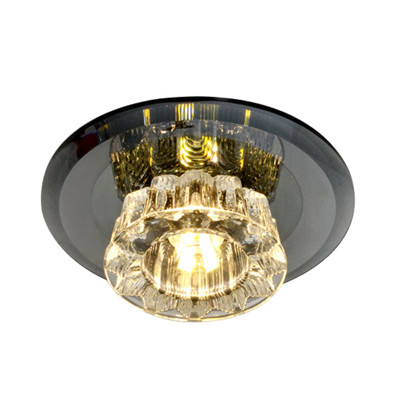 LED Flush-Mount Light Fixture Simple Bowl Faceted Glass Close to Ceiling Light in Black