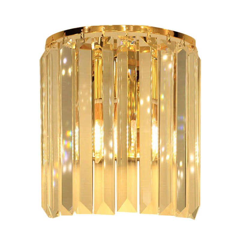 1 Head Wall Mounted Light Fixture Simple Semi Cylindrical Crystal Block Wall Sconce Lighting in Gold
