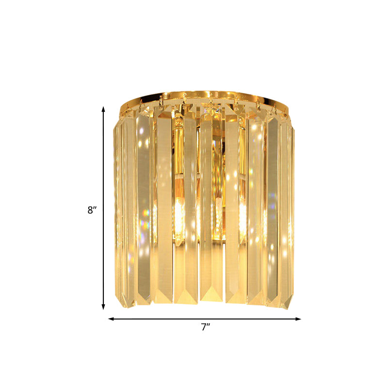 1 Head Wall Mounted Light Fixture Simple Semi Cylindrical Crystal Block Wall Sconce Lighting in Gold