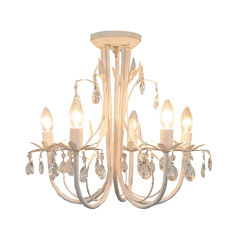 Candlestick Dining Room Semi Flush Light Contemporary Crystal Raindrop 5 Lichten wit dicht bij plafondlicht