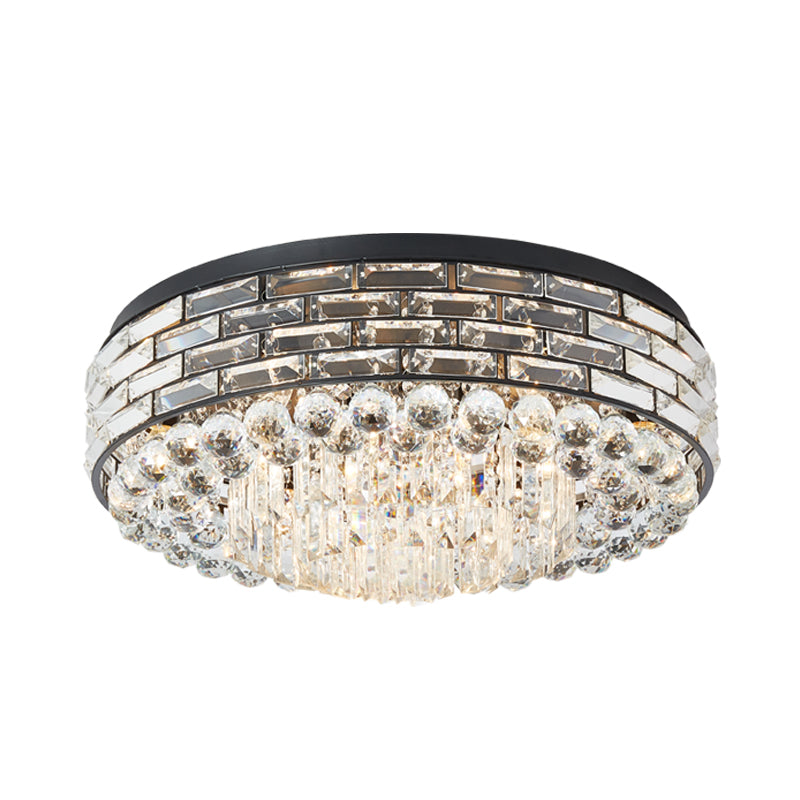 Clear Crystal Flute Flush Mount Lighting Drum 7 - Head Modernism Close to Massimale Lamp