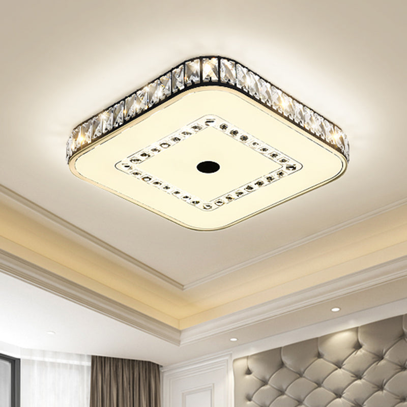 Square Living Room Flush Ceiling Light Modern Rectangle-Cut Crystal LED Black Lighting Fixture