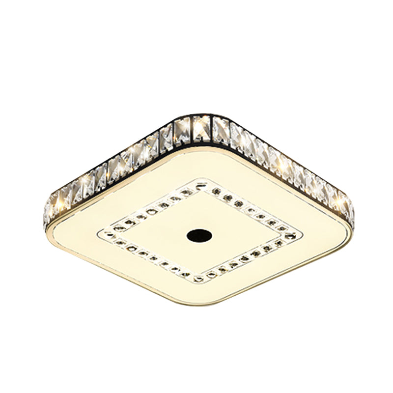 Square Living Room Flush Ceiling Light Modern Rectangle-Cut Crystal LED Black Lighting Fixture