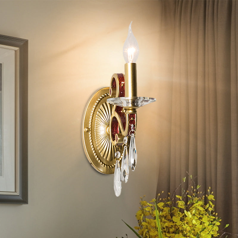 1 Bulb Sconce Light Fixture Traditional Gold Conical Living Room Wall light with/without Fabric Shade