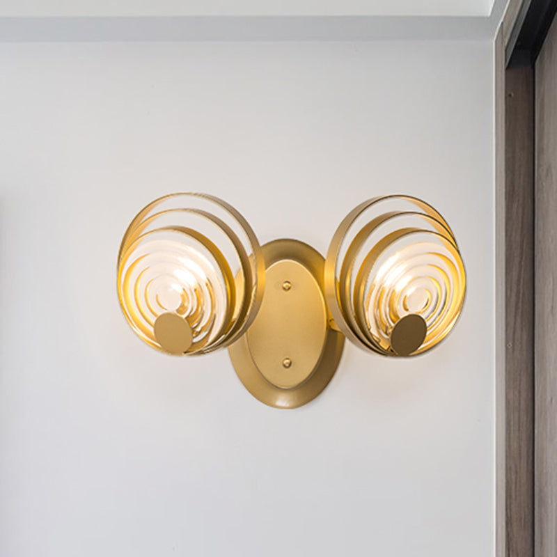 Gold 1/2-Light Wall Sconce Light Minimalist Metallic Swirling Round Wall Lighting Idea