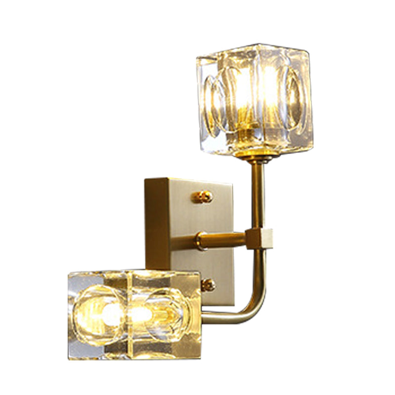Livrage cube de la lampe murale modernisme Crystal Crystal 2-Bulbe Gold Mur Galning Éclairage