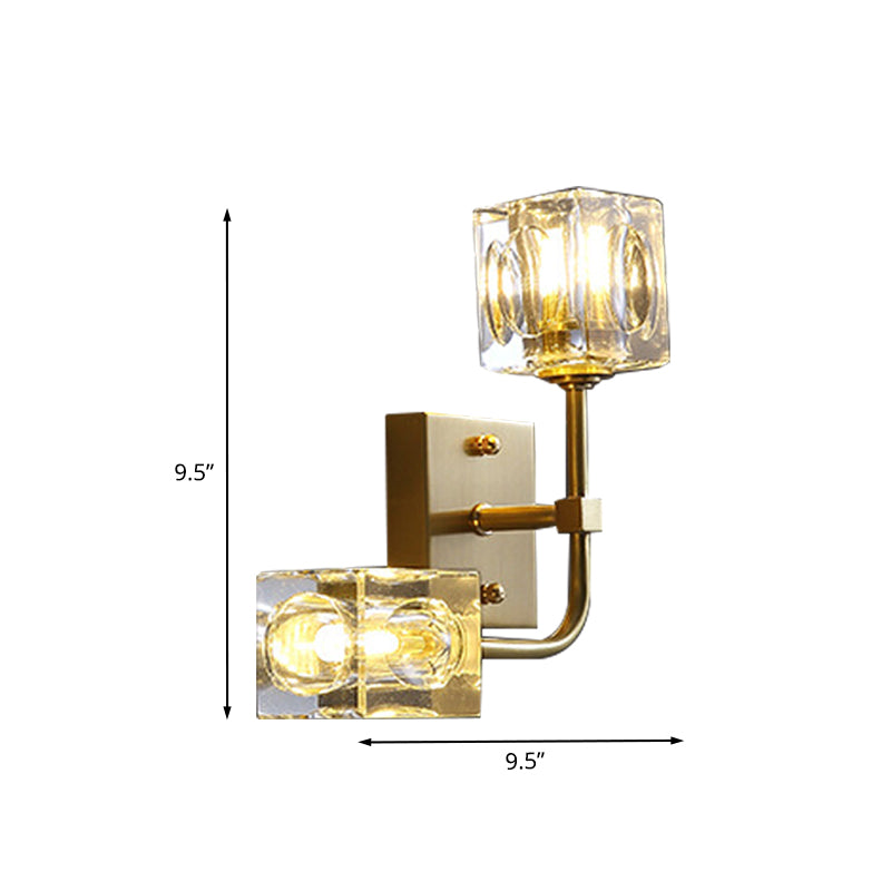 Livrage cube de la lampe murale modernisme Crystal Crystal 2-Bulbe Gold Mur Galning Éclairage